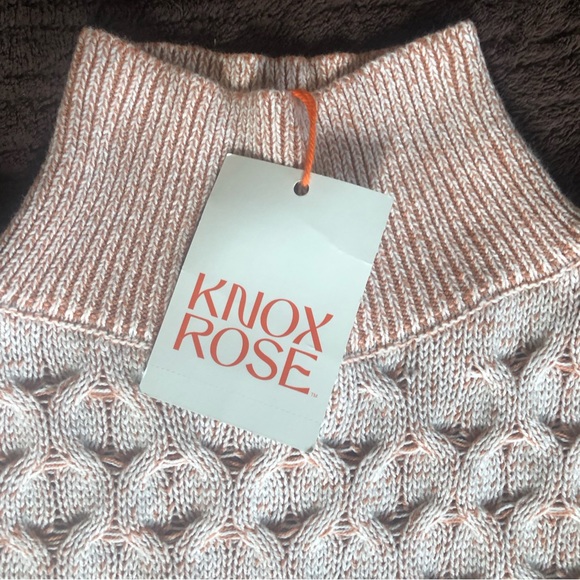 Knox Rose mock neck long sleeve Cable Knit Sweater peach tan relaxed fit XS to S - Picture 3 of 7